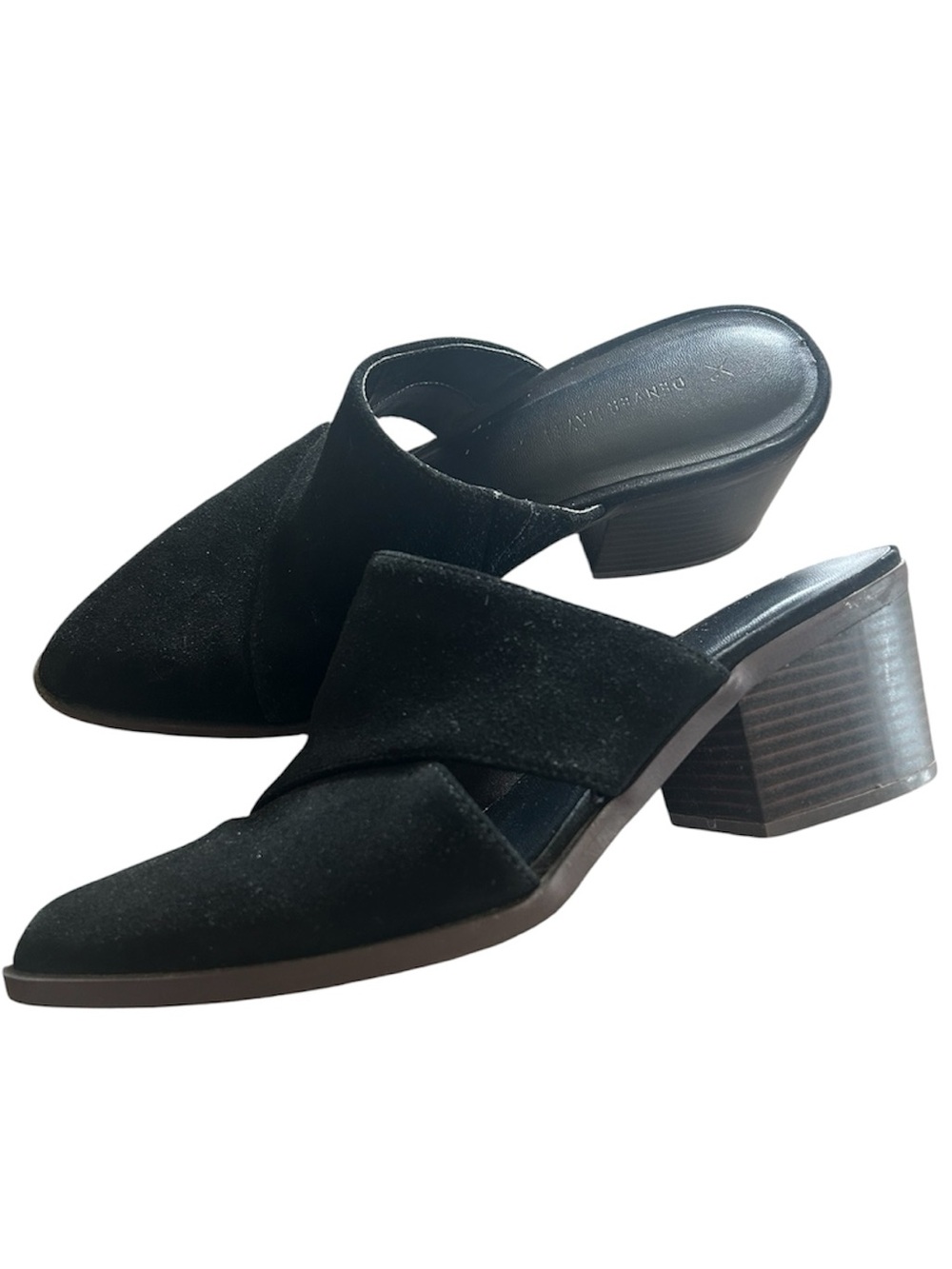 Vintage Black Suede Slip-On Block Heel Mules Denver Hayes 8.5